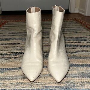 White Alligator Print Heeled Boots